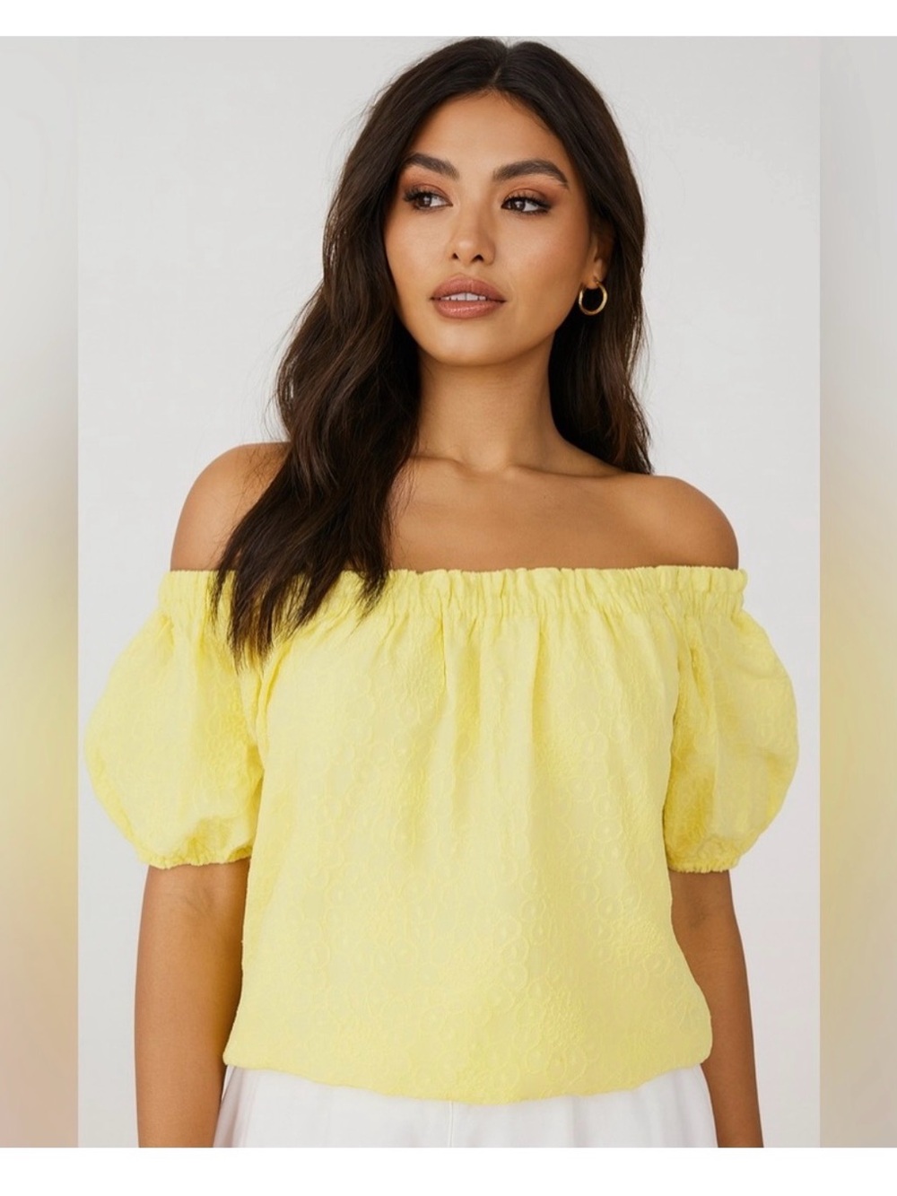 Lilly Pulitzer Lemon Off-Shoulder Puff Sleeve Top